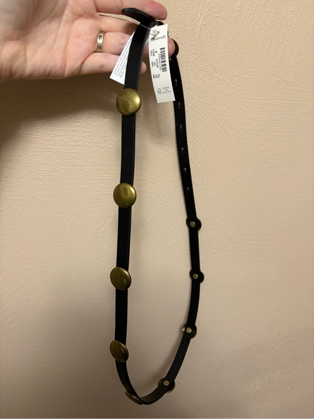 Madewell Dome-Studded Skinny Belt in Leather True Black Size Medium NWT New - Picture 5 of 8